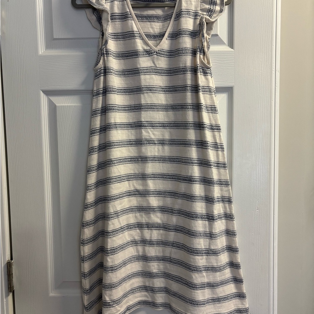 LOFT Blue/Cream Flutter Sleeve Sundress